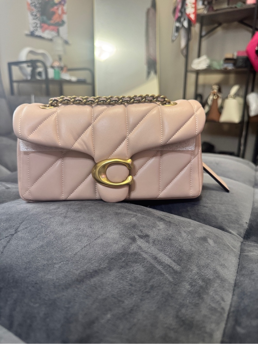 Coach Quilted Leather Shoulder Bag in Blush Pink with Gold Hardware
